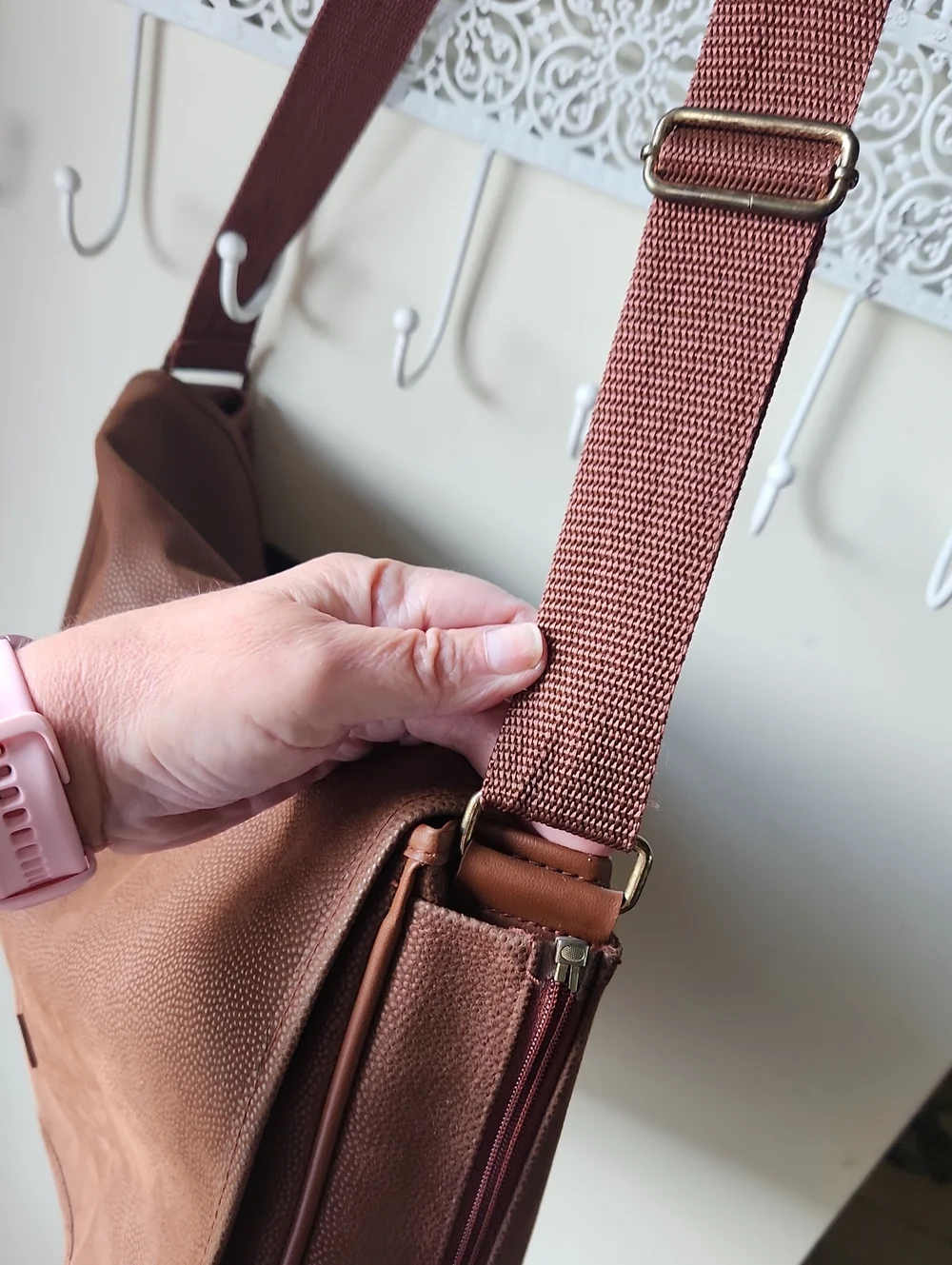 Karl Lagerfeld Brown Vegan Leather Suede Messenger Bag Adjustable Strap